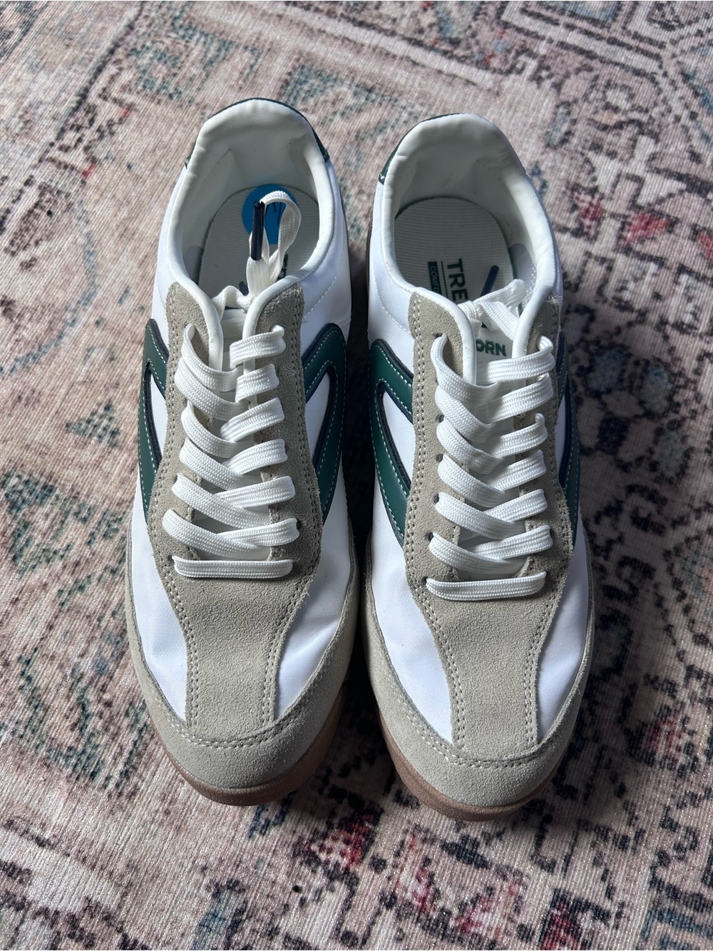 Tretorn White Sneakers with Green Stripe and Gray Suede